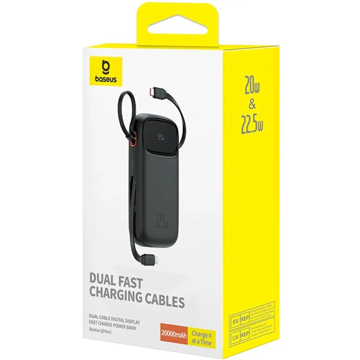 Батарея POWER BANK Baseus Qpow2 20000mAh 22.5W PD, QC\/3.0, black - зображення 8