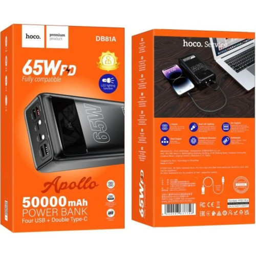 Батарея POWER BANK Hoco DB81A Apollo 50000mAh, PD 65W, black (DB81A \/ 714725) - зображення 5