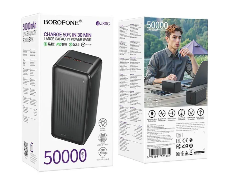 Батарея POWER BANK Borofone BJ80C Clever 50000mAh PD20W + QC22.5W - зображення 4