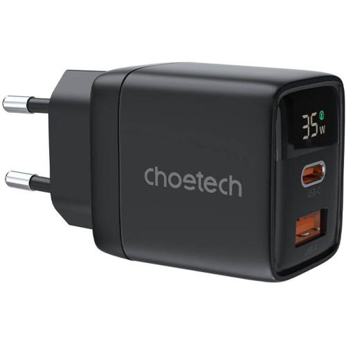 Зарядний пристрій Choetech 35W Charger with Display (PD6052-EU-BK) - зображення 1