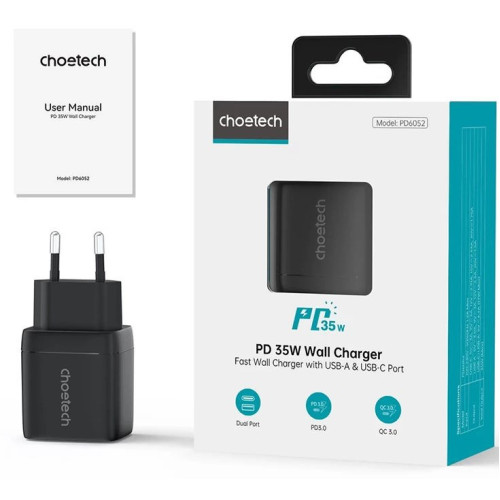 Зарядний пристрій Choetech 35W Charger with Display (PD6052-EU-BK) - зображення 3