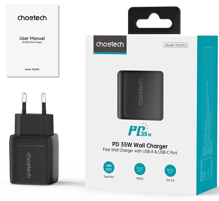 Зарядний пристрій Choetech 35W Charger with Display (PD6052-EU-BK) - зображення 3