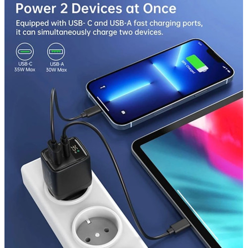 Зарядний пристрій Choetech 35W Charger with Display (PD6052-EU-BK) - зображення 5