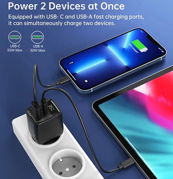 Зарядний пристрій Choetech 35W Charger with Display (PD6052-EU-BK) - зображення 5