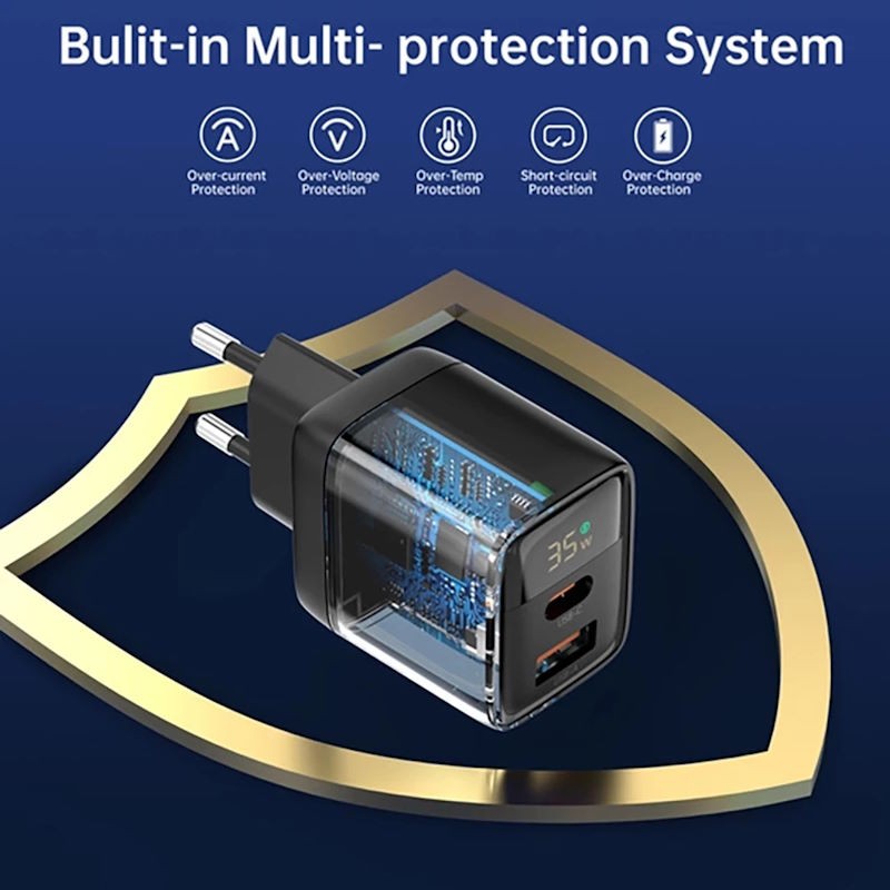 Зарядний пристрій Choetech 35W Charger with Display (PD6052-EU-BK) - зображення 6