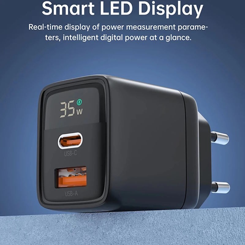 Зарядний пристрій Choetech 35W Charger with Display (PD6052-EU-BK) - зображення 4