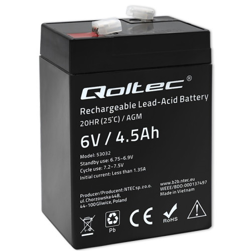 Акумуляторна батарея Qoltec AGM 6V 4.5Ah (53032) - зображення 1