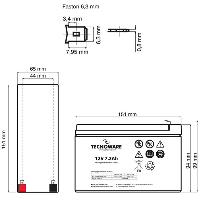 Акумуляторна батарея TECNOWARE 12 В, 7.2 Агод (EACPE12V7A2TWP) - зображення 3