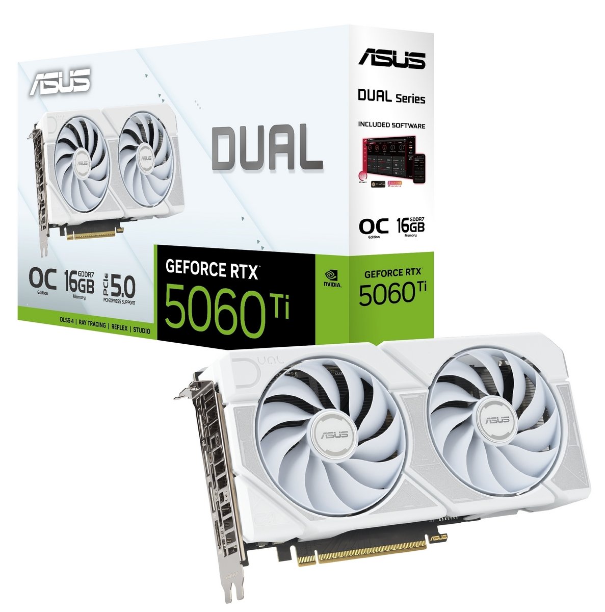 Відеокарта GeForce RTX 5060 Ti 16 GDDR7 Asus DUAL OC WHITE (DUAL-RTX5060TI-O16G-WHITE) - зображення 1