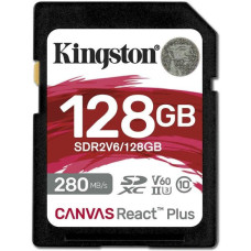 Secure Digital card 128 Gb Kingston Canvas React Plus V60, class 10, UHS-II, U3, для Full HD/4K (SDR2V6/128GB)
