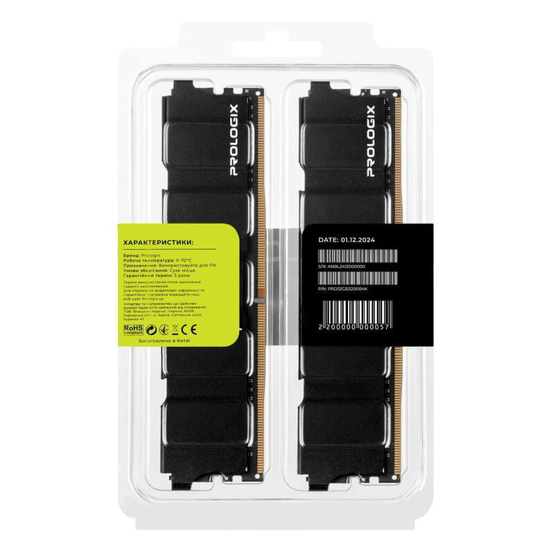Пам'ять DDR4 RAM_32Gb (2x16Gb) 3200Mhz Prologix Black (PRO32GB3200B4K) - зображення 4