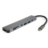 Концентратор Vinga Type-C to 4K HDMI+2*USB3.0+SD+TF+PD+USB-C 3.1 Gen1 aluminium