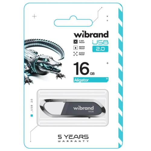 Флеш пам'ять USB 16Gb Wibrand Aligator Grey USB2.0, брелок, метал + пластик - зображення 2