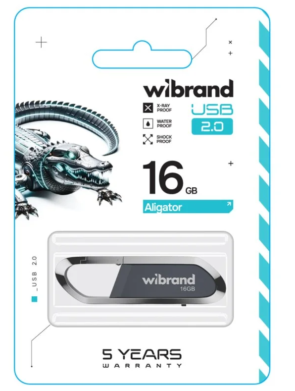 Флеш пам'ять USB 16Gb Wibrand Aligator Grey USB2.0, брелок, метал + пластик - зображення 2