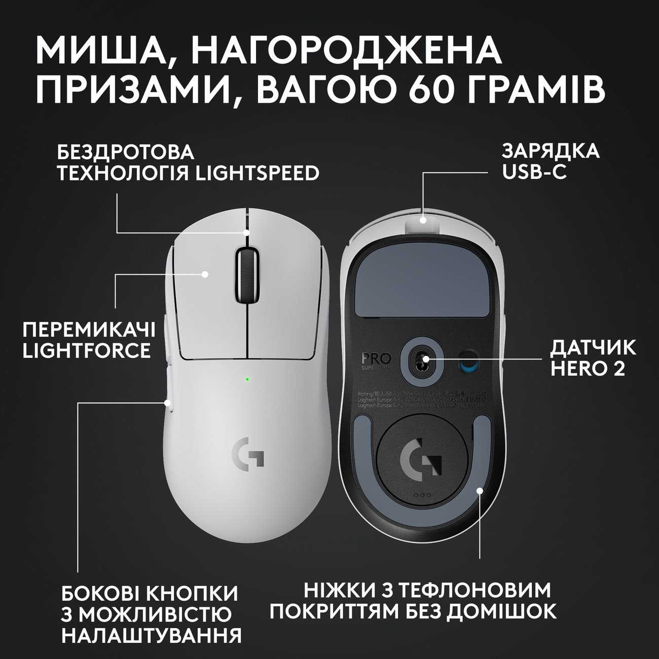 Мишка Logitech G Pro X Superlight 2 Lightspeed Wireless White (910-006638) - зображення 12