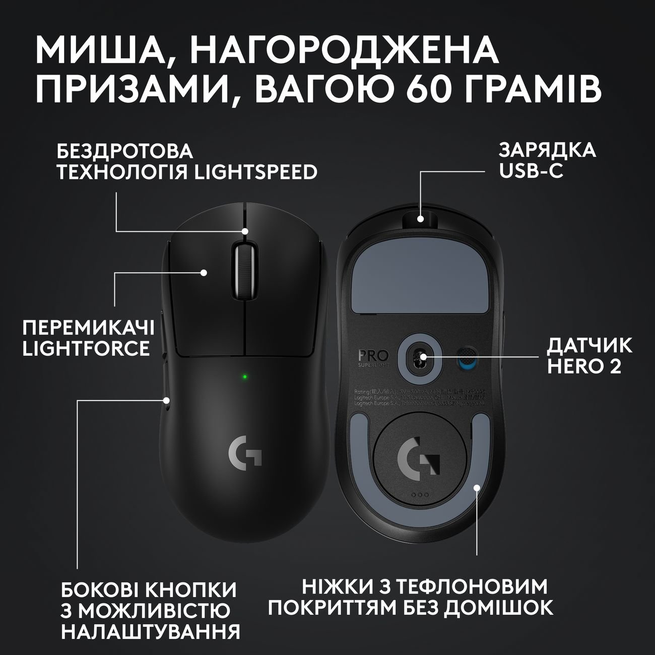 Мишка Logitech G Pro X Superlight 2 Lightspeed Wireless Black (910-006630) - зображення 12