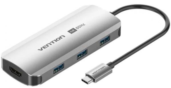 Концентратор Vention USB 3.1 Type-C to HDMI 4K60Hz\/USB 3.0x3\/PD 100W 5-in-1 - зображення 1
