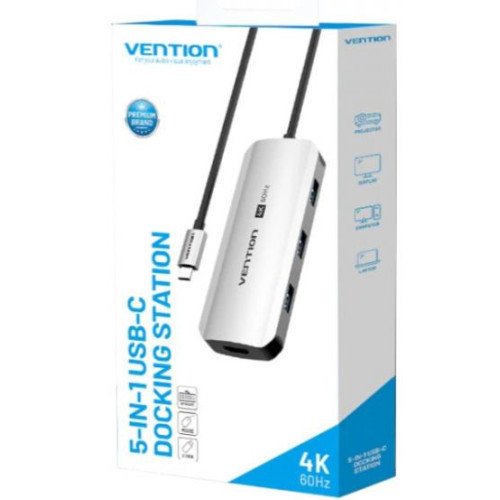 Концентратор Vention USB 3.1 Type-C to HDMI 4K60Hz\/USB 3.0x3\/PD 100W 5-in-1 - зображення 4