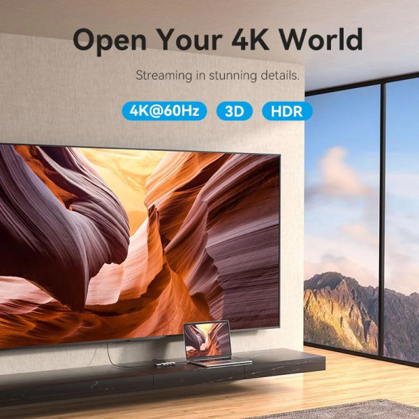Концентратор Vention USB 3.1 Type-C to HDMI 4K60Hz\/USB 3.0x3\/PD 100W 5-in-1 - зображення 8