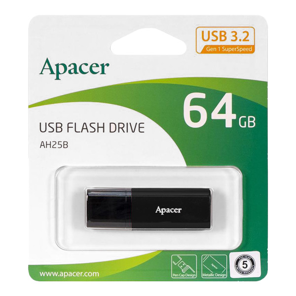 Флеш пам'ять USB 64 Gb Apacer AH25B Black USB3.2, пластик\/метал - зображення 4