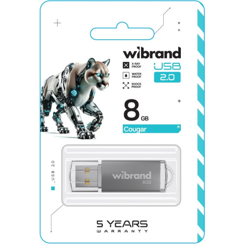 Флеш пам'ять USB 8 Gb Wibrand Cougar Silver USB 2.0, пластик - зображення 2