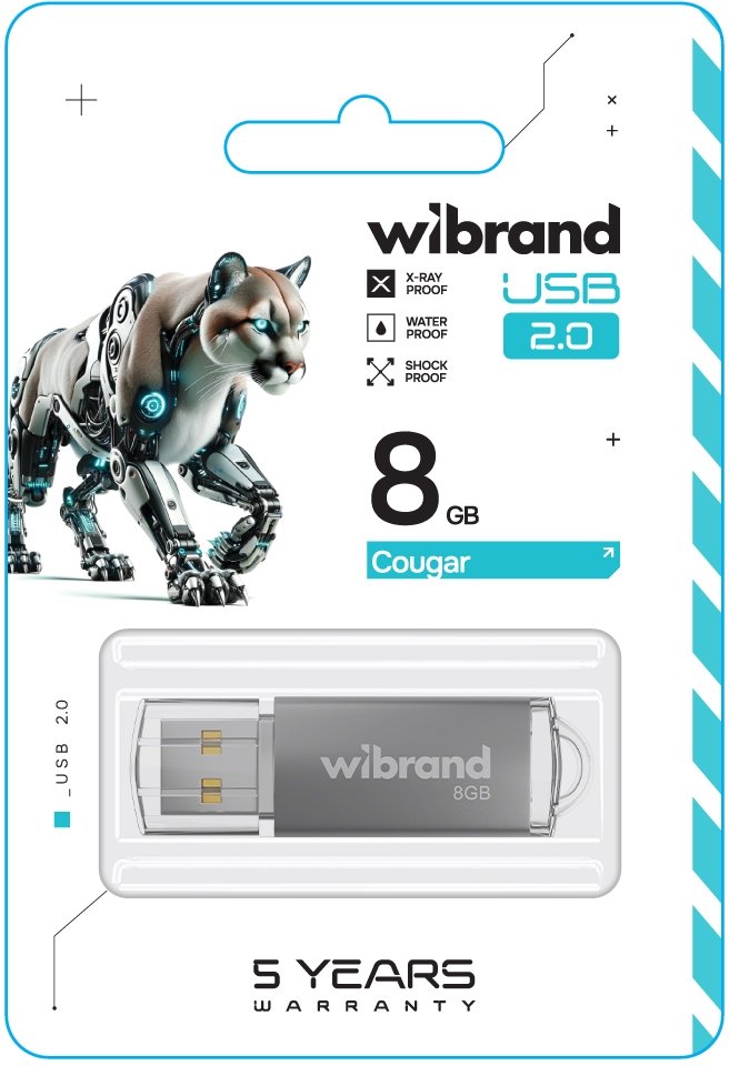 Флеш пам'ять USB 8 Gb Wibrand Cougar Silver USB 2.0, пластик - зображення 2