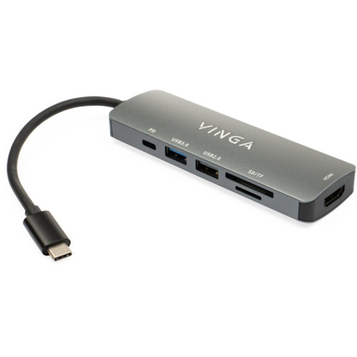 Концентратор Vinga USB 3.1 Type-C to to HDMI+USB3.0+USB 2.0+SD\/microSD+PD 6in1 - зображення 1