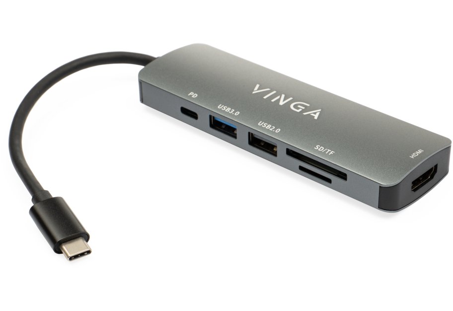 Концентратор Vinga USB 3.1 Type-C to to HDMI+USB3.0+USB 2.0+SD\/microSD+PD 6in1 - зображення 1