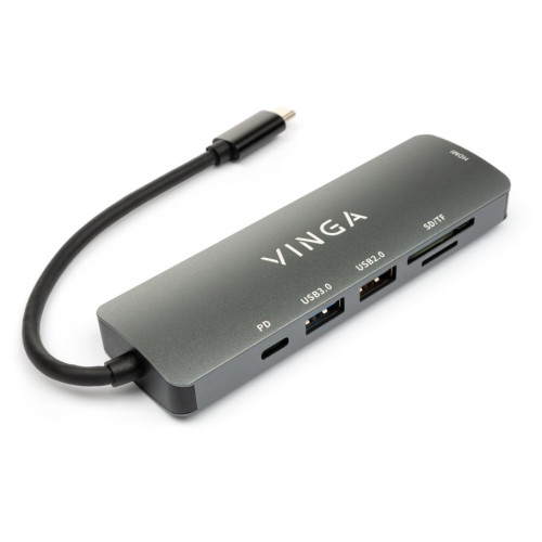 Концентратор Vinga USB 3.1 Type-C to to HDMI+USB3.0+USB 2.0+SD\/microSD+PD 6in1 - зображення 2