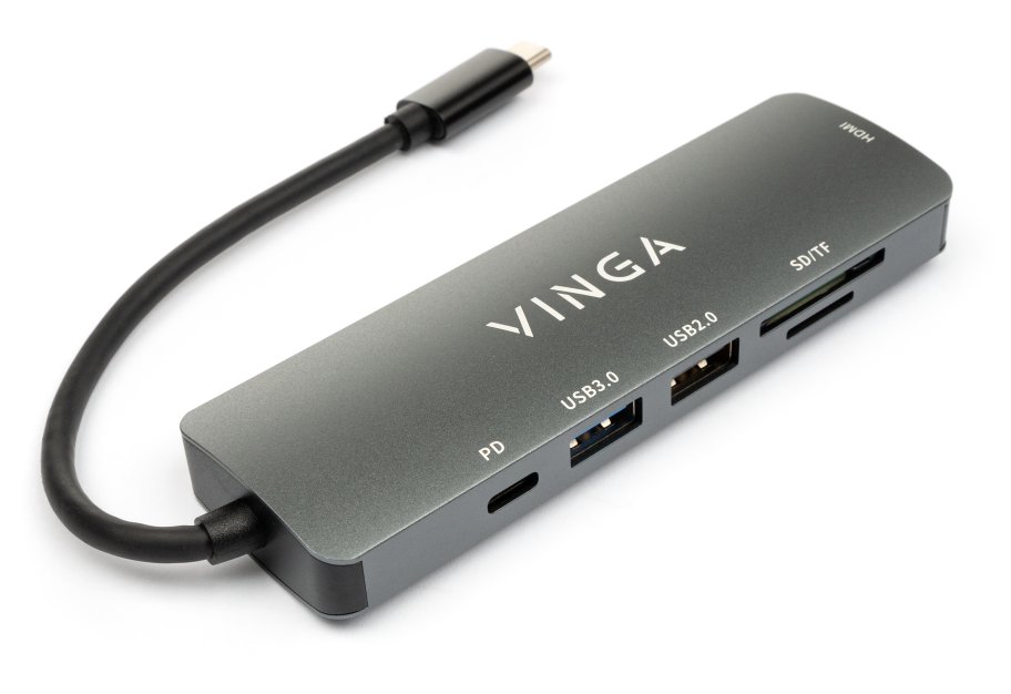 Концентратор Vinga USB 3.1 Type-C to to HDMI+USB3.0+USB 2.0+SD\/microSD+PD 6in1 - зображення 2