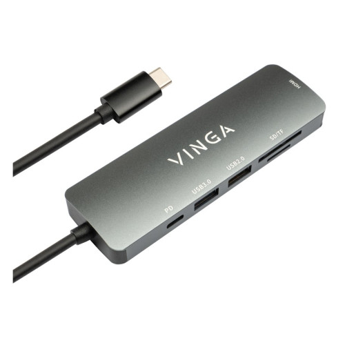 Концентратор Vinga USB 3.1 Type-C to to HDMI+USB3.0+USB 2.0+SD\/microSD+PD 6in1 - зображення 3