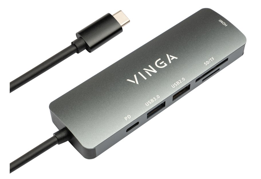 Концентратор Vinga USB 3.1 Type-C to to HDMI+USB3.0+USB 2.0+SD\/microSD+PD 6in1 - зображення 3