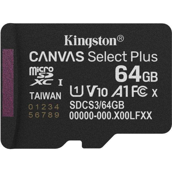 MicroSDXC 64 Gb Kingston Canvas Select Plus class 10 UHS-I A1 (SDCS3\/64GBSP) - зображення 1