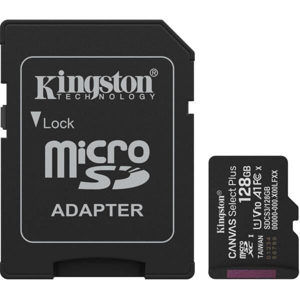 MicroSDXC 128 Gb Kingston Canvas Select Plus class 10 UHS-I A1 з SD-адаптером - зображення 1