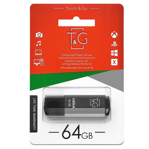 Флеш пам'ять USB 64 Gb T&G 121 Vega series Grey USB 2.0 - зображення 2