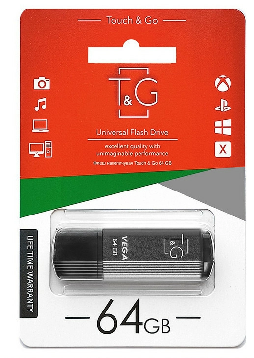 Флеш пам'ять USB 64 Gb T&G 121 Vega series Grey USB 2.0 - зображення 2
