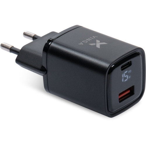 Зарядний пристрій Vinga USB-C PD30W + USB-A QC30W Display 33W Max (VCR30ACDB) - зображення 1