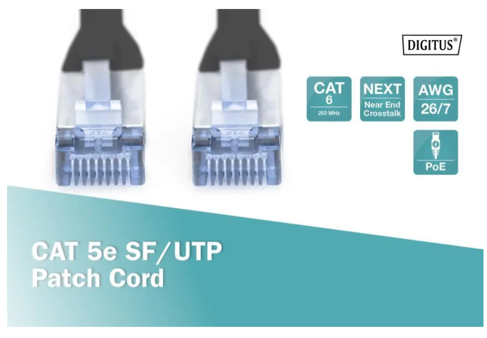 Патч-корд CAT5e SF-UTP, RJ45, 2.0м, AWG 26\/7, CU, чорний, Digitus - зображення 3