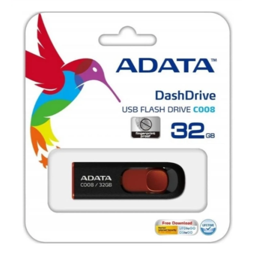 Флеш пам'ять USB 32 Gb ADATA C008 black+red  USB2.0 - зображення 3