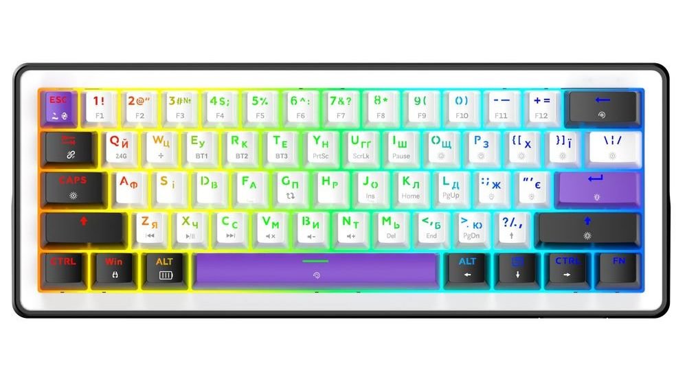 Клавіатура Hator Hellyberry HK60 Mechanical Linear RGB UA White\/Violet (HK60_wireless) - зображення 1