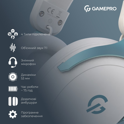 Безпровідна Bluetooth гарнітура GamePro Asgard Freya Pro White\/Blue (HSW201WB) - зображення 15