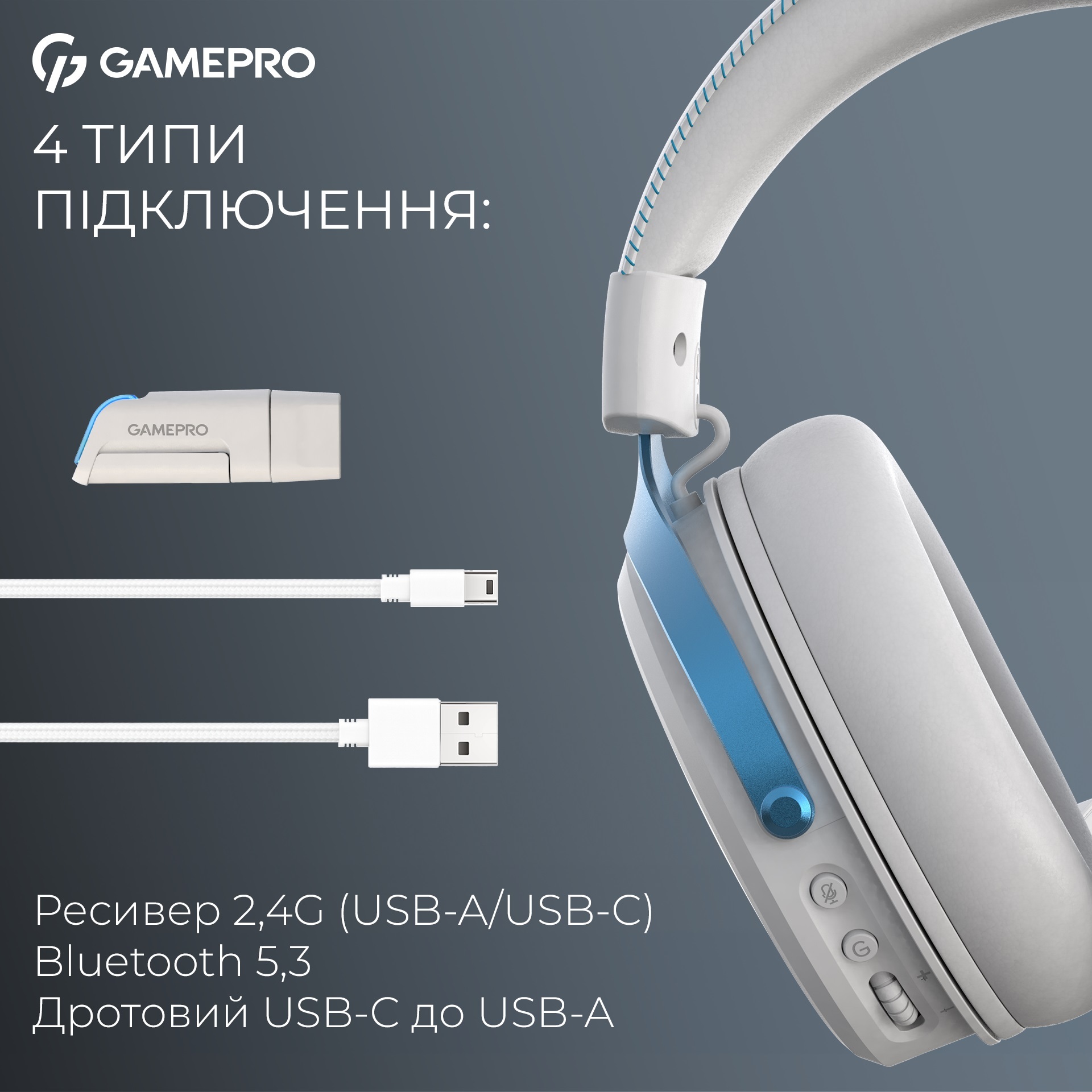 Безпровідна Bluetooth гарнітура GamePro Asgard Freya Pro White\/Blue (HSW201WB) - зображення 12