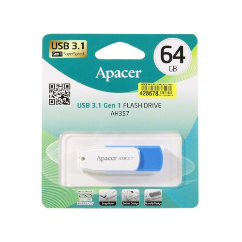 Флеш пам'ять USB 64 Gb Apacer AH357 Blue USB3.1 - зображення 5