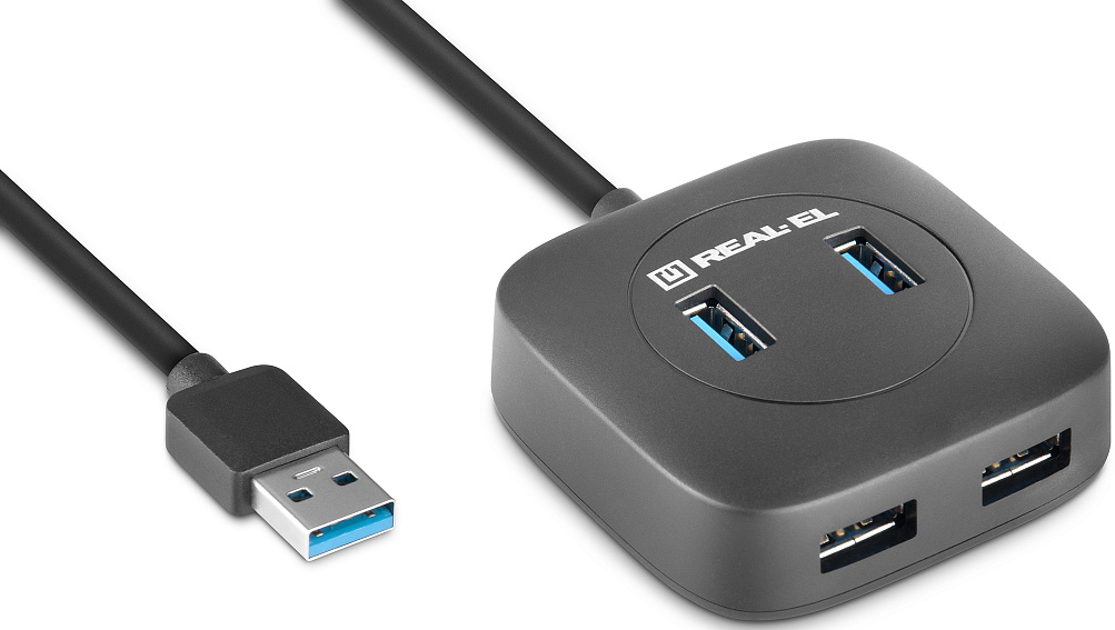 Концентратор USB 3.0 REAL-EL HQ-187 black 4 порти - зображення 1