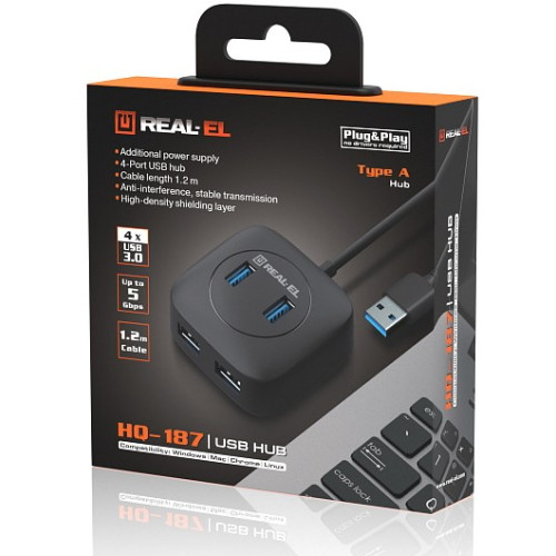 Концентратор USB 3.0 REAL-EL HQ-187 black 4 порти - зображення 8