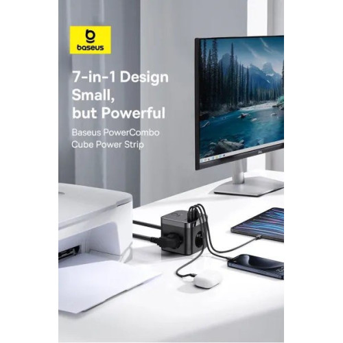 Мережевий фільтр Baseus PowerCombo Cube Power Strip 30W (E00066400117-00) - зображення 5