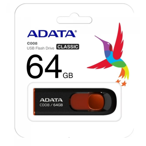 Флеш пам'ять USB 64 Gb ADATA C008 black+red  USB2.0 - зображення 4