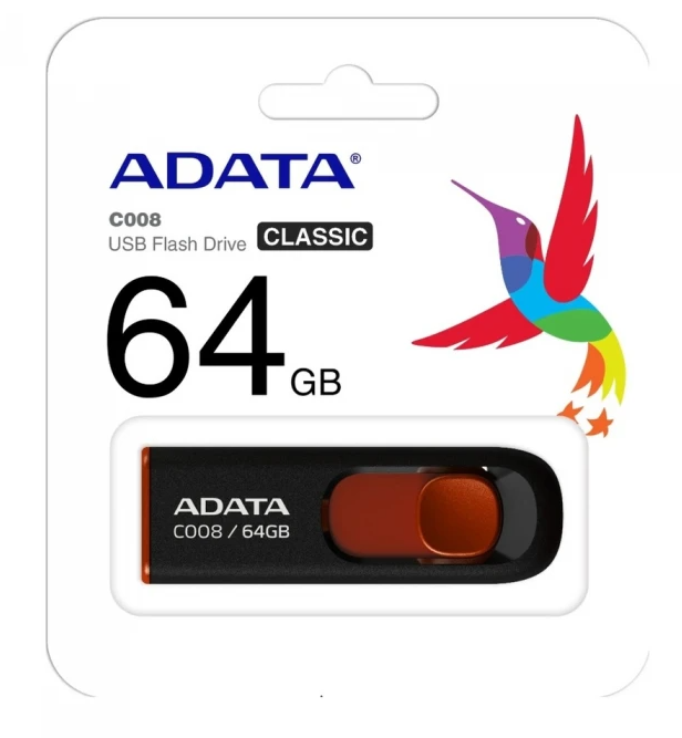 Флеш пам'ять USB 64 Gb ADATA C008 black+red  USB2.0 - зображення 4