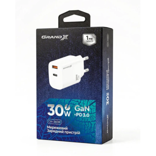 Зарядний пристрій Grand-X CH-360W GaN 30W PD 3.0 - зображення 5