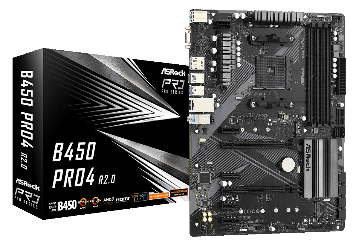 Мат. плата AM4 AsRock B450 PRO4 R2.0 - зображення 1